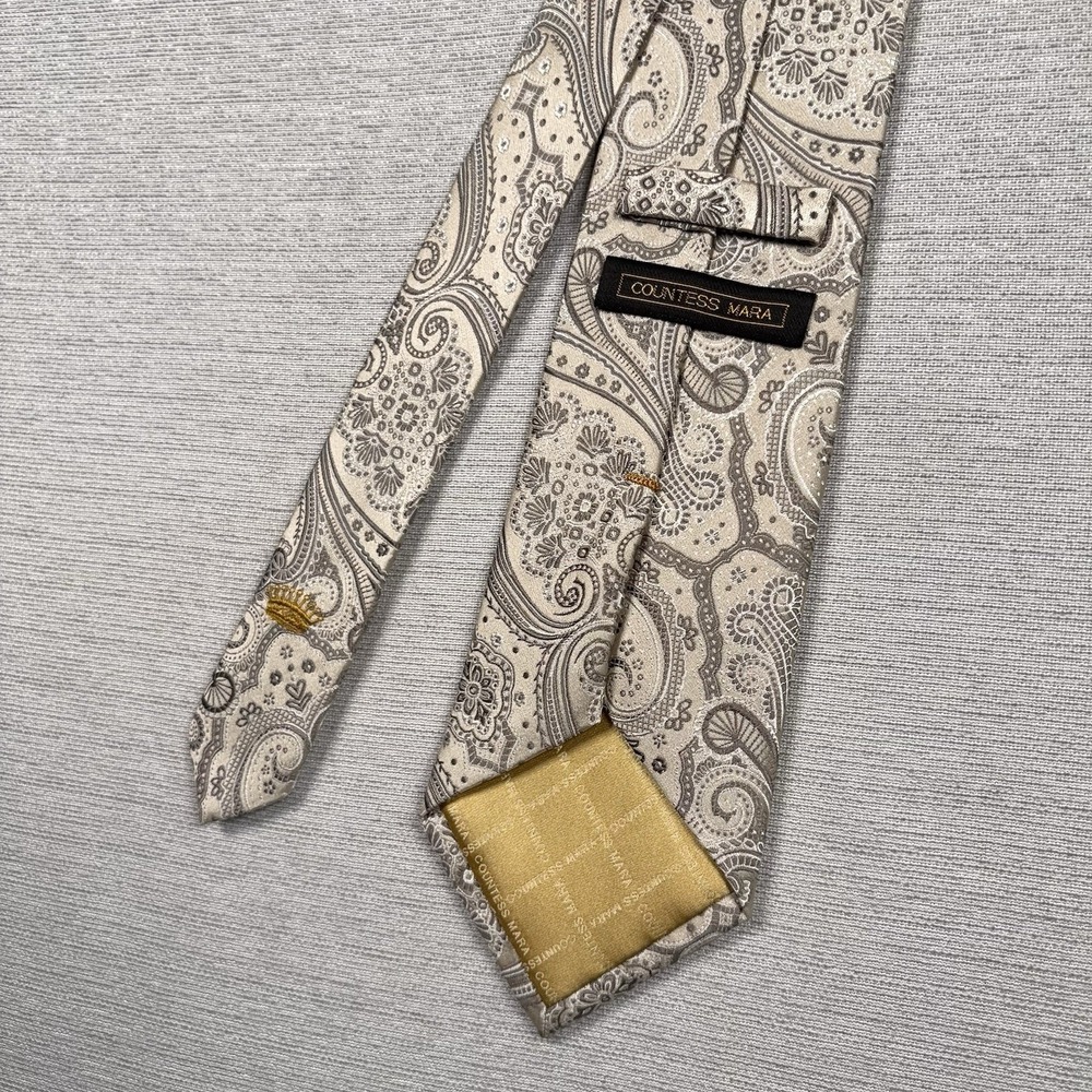 Countess Mara Tie Beige Paisley Silk Necktie 59" x 3.75"